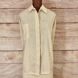 **BOGO**Vtg Ralph Lauren Ivory Red Blue Pinstriped Long Sleeve Button Blouse 12